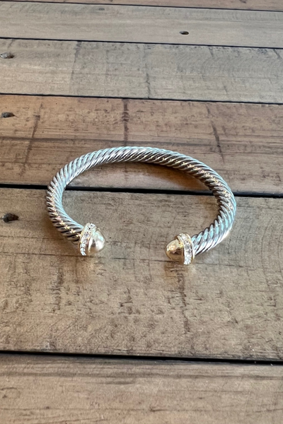 SILVER CABLE CUFF BRACELET WITH GOLD & CZ LARGE