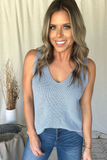 LIGHT BLUE V-NECK KNIT TANK
