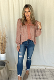 MAUVE FLORAL RUFFLE BLOUSE