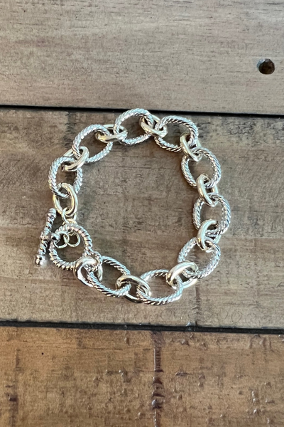 SILVER & GOLD TWO TONE LINK BRACELET WITH TOGGLE CLASP