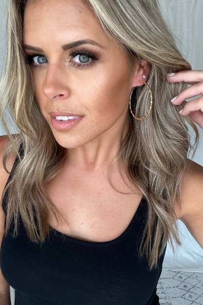 GOLD TEXTURED TWIST HOOP EARRING 2"