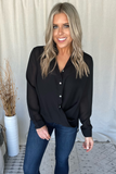 BLACK SURPLICE BUTTON TOP