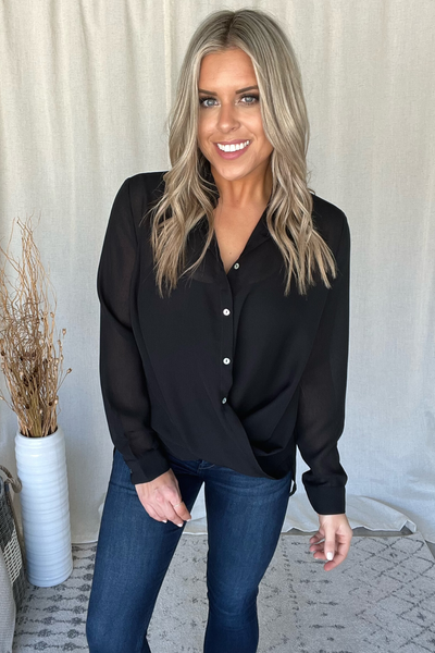 BLACK SURPLICE BUTTON TOP