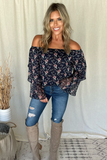 NAVY FLORAL OTS BLOUSE