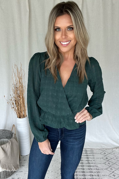 HUNTER GREEN TEXTURED BLOUSE