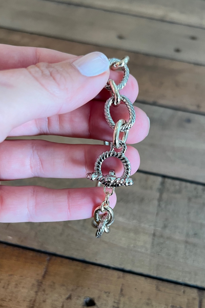 SILVER & GOLD TWO TONE LINK BRACELET WITH TOGGLE CLASP