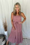 MAUVE TIERED MAXI DRESS WITH TIE BELT