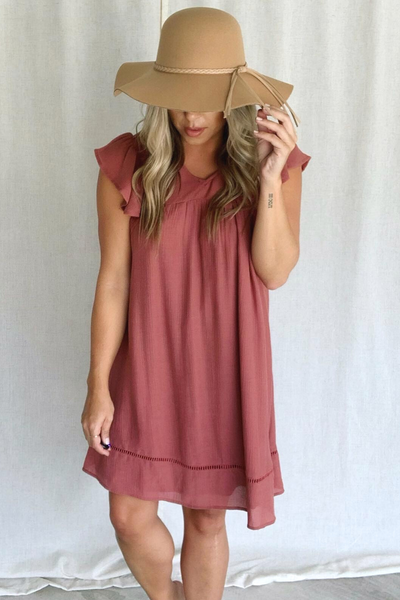 FLUTTER SLEEVE DRESS WITH CROCHET DETAIL