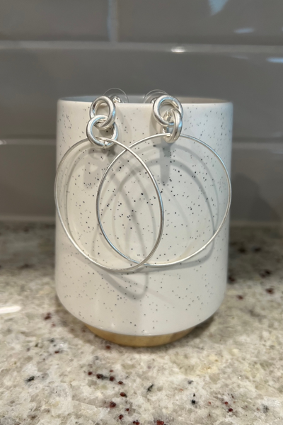 MATTE SILVER INTERLOCKING HOOP EARRING 2.5”