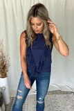 NAVY CROCHET RUFFLE TANK