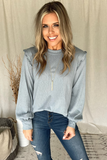 STEEL BLUE RUFFLE SHOULDER TOP