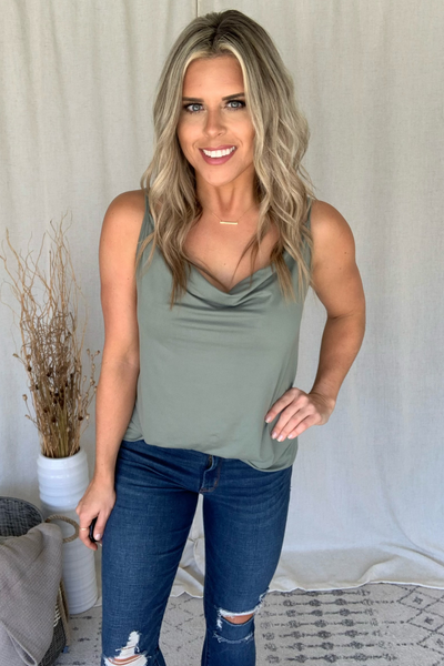 OLIVE COWL NECK CAMI