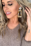MUSTARD PRINTED RESIN STATEMENT EARRINGS