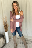 MAUVE WAFFLE KNIT COCOON CARDI