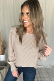 MOCHA GINGHAM TOP WITH RUFFLE SHOULDER