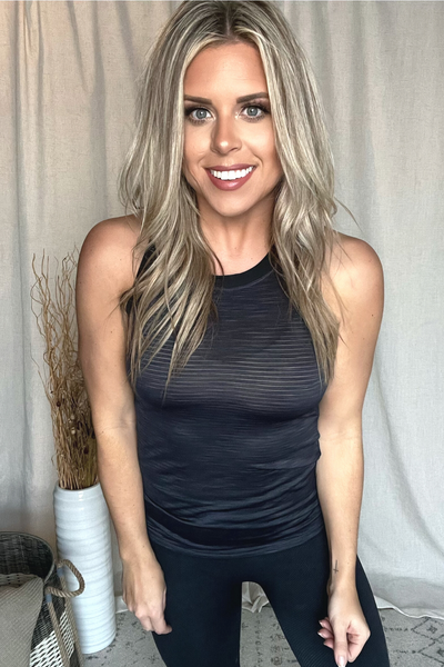 BLACK STRIPED RACERBACK TANK