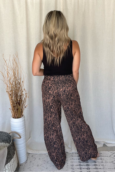CAMEL ZEBRA PRINT PALAZZO PANTS