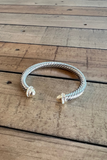 SILVER CABLE CUFF BRACELET WITH GOLD & CZ LARGE