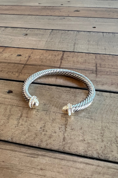 SILVER CABLE CUFF BRACELET WITH GOLD & CZ LARGE