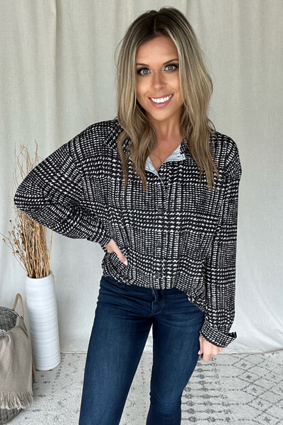BLACK & WHITE GLEN PLAID PATTERN BLOUSE