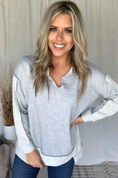 HEATHER GREY INSIDE OUT PULLOVER