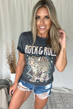 BLACK MINERAL WASH ROCK & ROLL GRAPHIC TEE