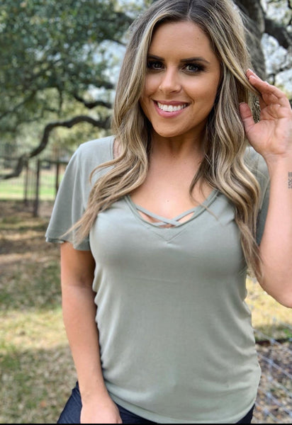LIGHT OLIVE CROSS TEE