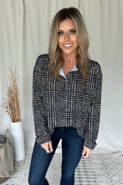 BLACK & WHITE GLEN PLAID PATTERN BLOUSE