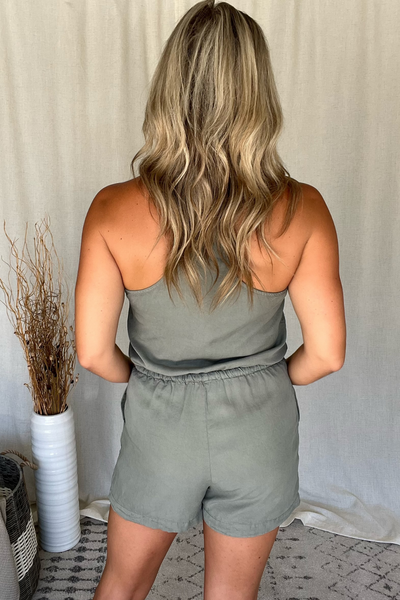 OLIVE DRAWSTRING ROMPER