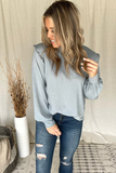STEEL BLUE RUFFLE SHOULDER TOP