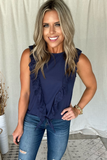 NAVY CROCHET RUFFLE TANK