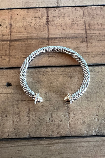 SILVER CABLE CUFF BRACELET WITH GOLD & CZ LARGE