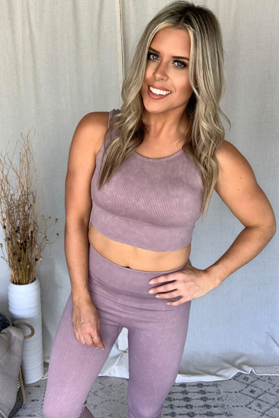 MAUVE MINERAL WASH RIBBED CUT-OUT BRA