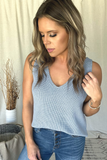 LIGHT BLUE V-NECK KNIT TANK