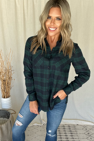 MIDNIGHT BLUE & GREEN FLANNEL SHIRT