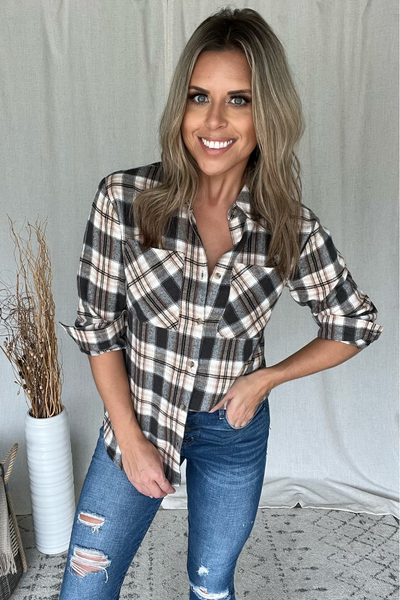 BLACK & TAN PLAID FLANNEL SHIRT