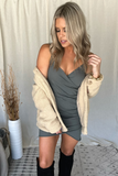 TEAL RUCHED CAMI MINI DRESS