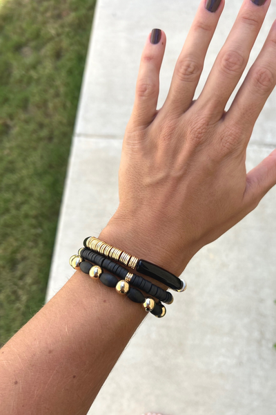 BLACK & GOLD BEADED BRACELETS