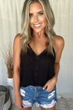 BLACK V NECK LACE TRIM BUTTON TANK