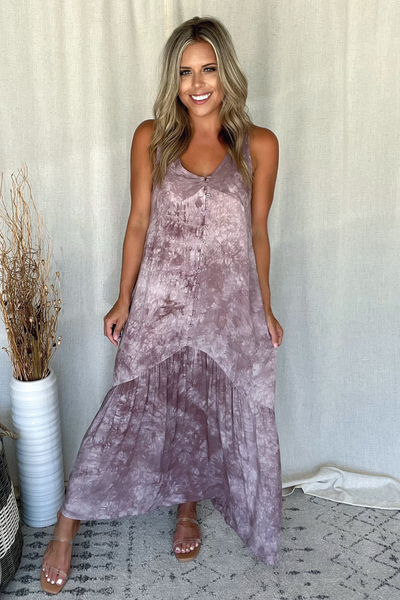 MAUVE MOCHA TIE DYE BUTTON MAXI