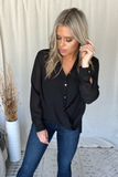 BLACK SURPLICE BUTTON TOP