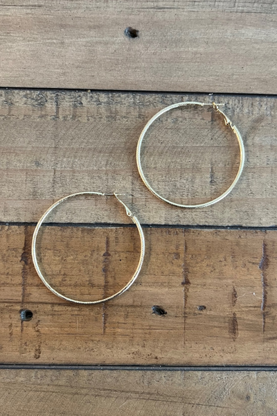 GOLD PATTERNED HOOP EARRING 2”