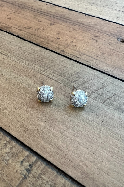 TWO TONE SQUARE PAVE CZ STUDS