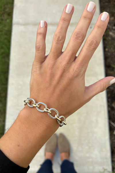 SILVER & GOLD TWO TONE LINK BRACELET WITH TOGGLE CLASP