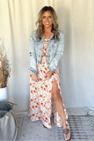 OFF WHITE FLORAL PRINT OTS MAXI DRESS