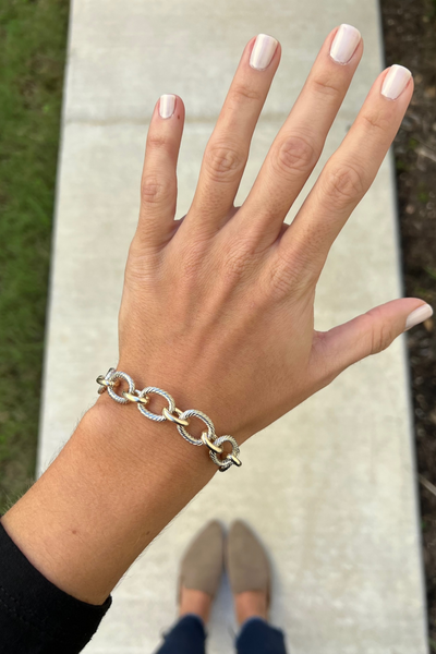 SILVER & GOLD TWO TONE LINK BRACELET WITH TOGGLE CLASP