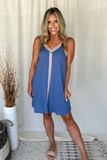DENIM BLUE SLEEVELESS RIBBON DRESS