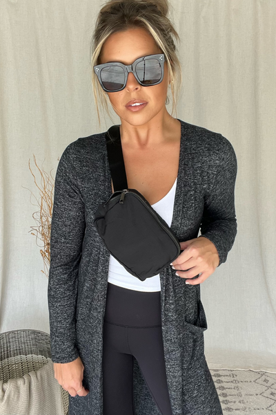 BLACK NYLON CROSSBODY BUM BAG