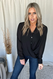 BLACK SURPLICE BUTTON TOP