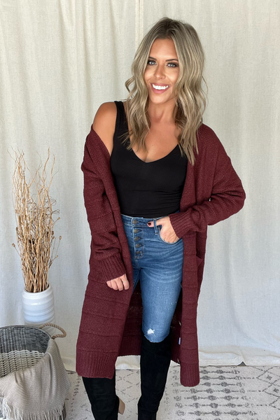 BURGUNDY DUSTER CARDIGAN